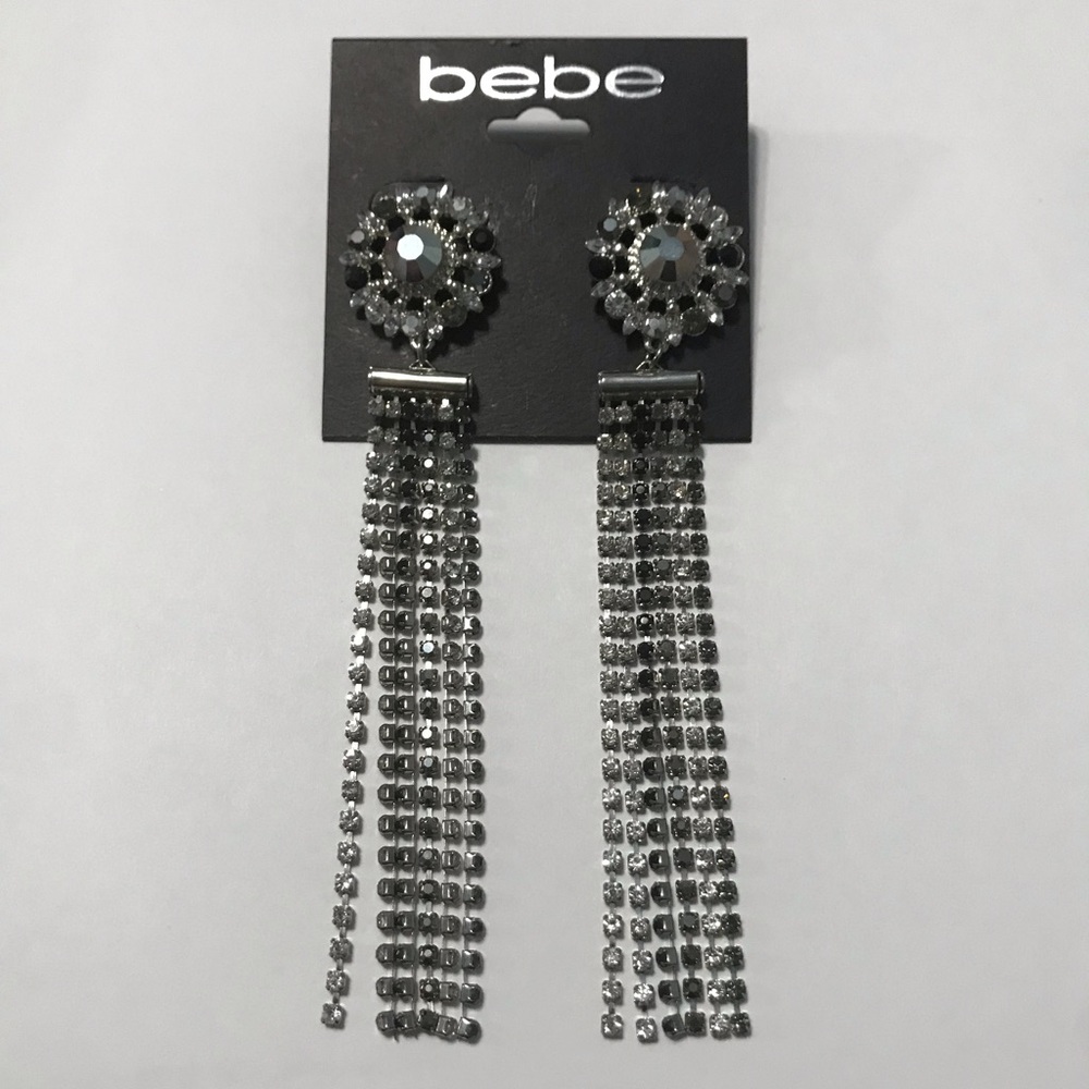 Bebe long silver jeweled earrings